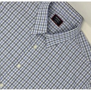 UNTUCKit Durif WF Long Sleeve Button Up Shirt Men's XXL White Blue Check Plaid‎